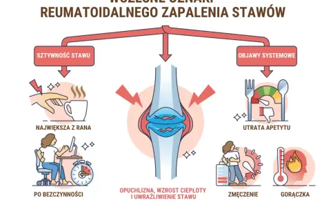 Wczesne oznaki reumatoidalnego zapalenia stawów: sztywność, opuchlizna, zmęczenie, gorączka, utrata apetytu.